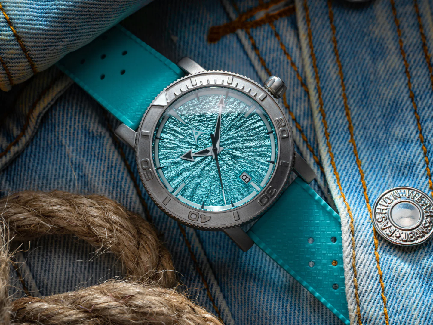 Atlantic Minimalist Titanium Dive Watch - Teal Dial thumbnail 2
