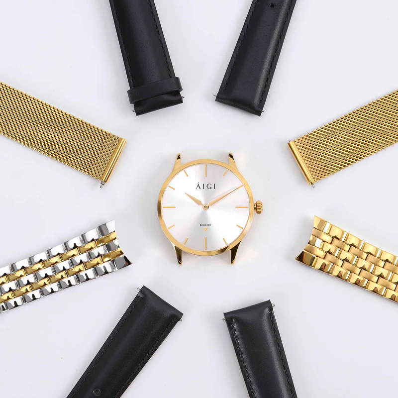 Glacier Gold 36MM Black Leather Watch