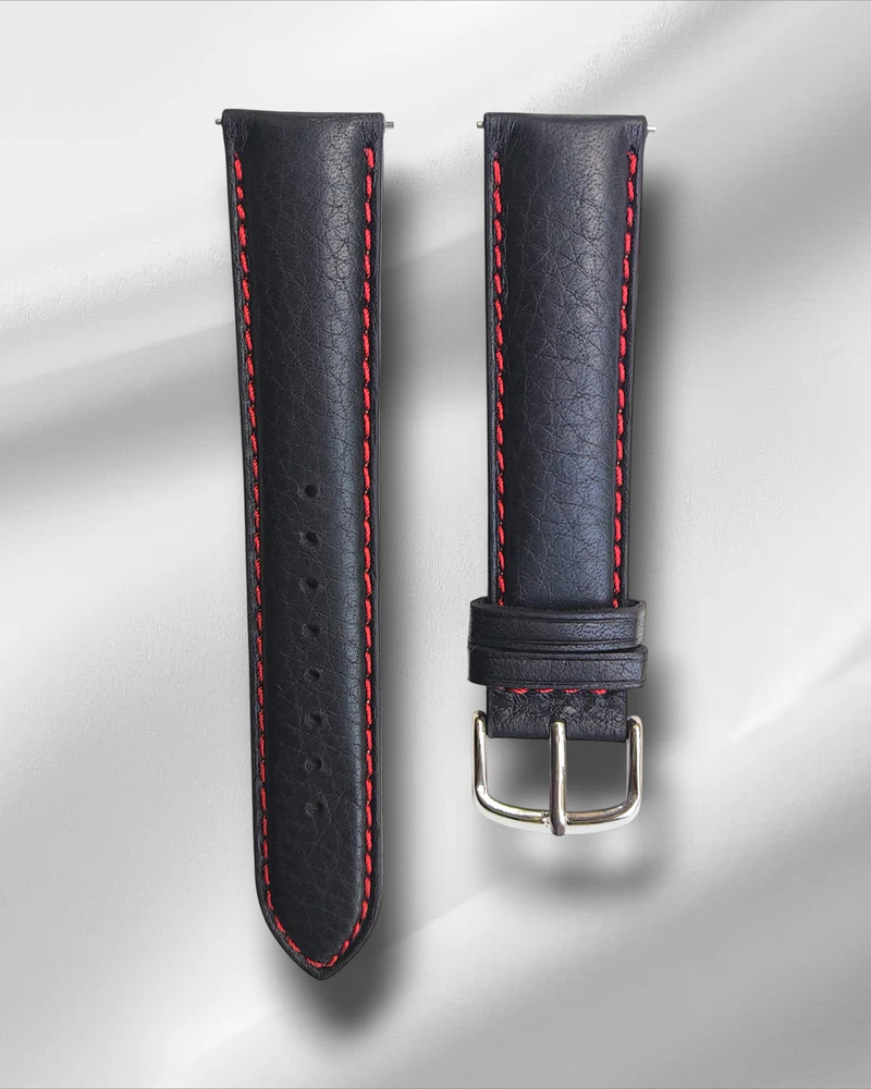 Matt Bull, Black Italian Leather with Red stitching
