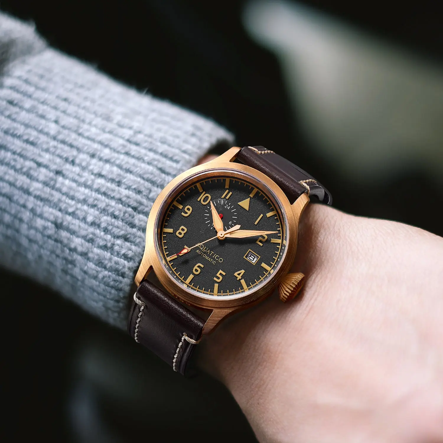Aquatico 43mm Bronze Pilot Watch Black Dial thumbnail 2