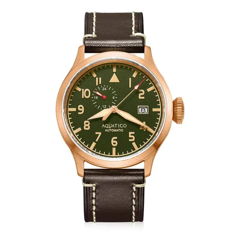Aquatico 43mm Bronze Pilot Watch Green Dial