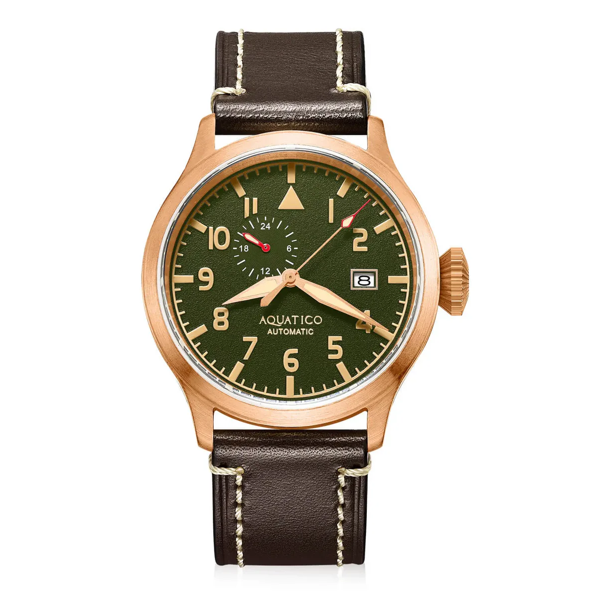 Aquatico 43mm Bronze Pilot Watch Green Dial