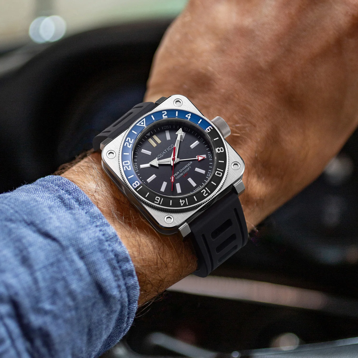 Aquatico Steel Man GMT Watch (Black Dial Batman Bezel) NO DATE thumbnail 3
