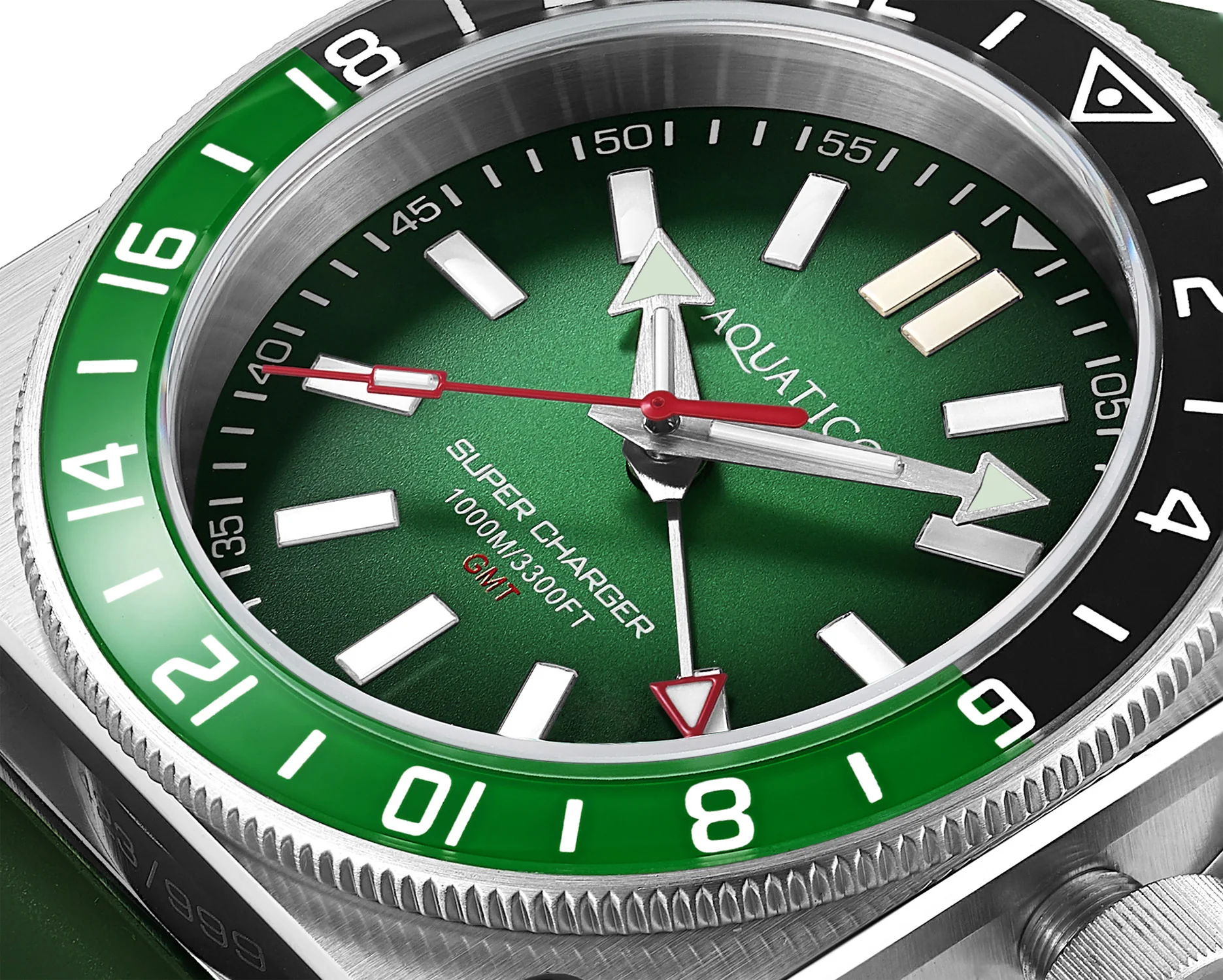 Aquatico Steel Man GMT Watch (Green Dial Green and Black Bezel) NO DATE thumbnail 4