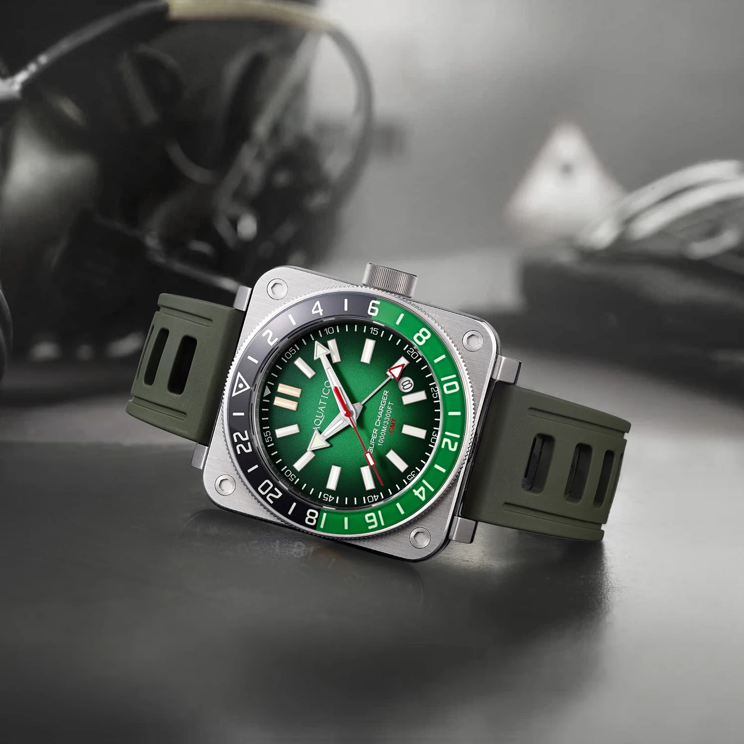 Aquatico Steel Man GMT Watch (Green Dial Green and Black Bezel) thumbnail 4