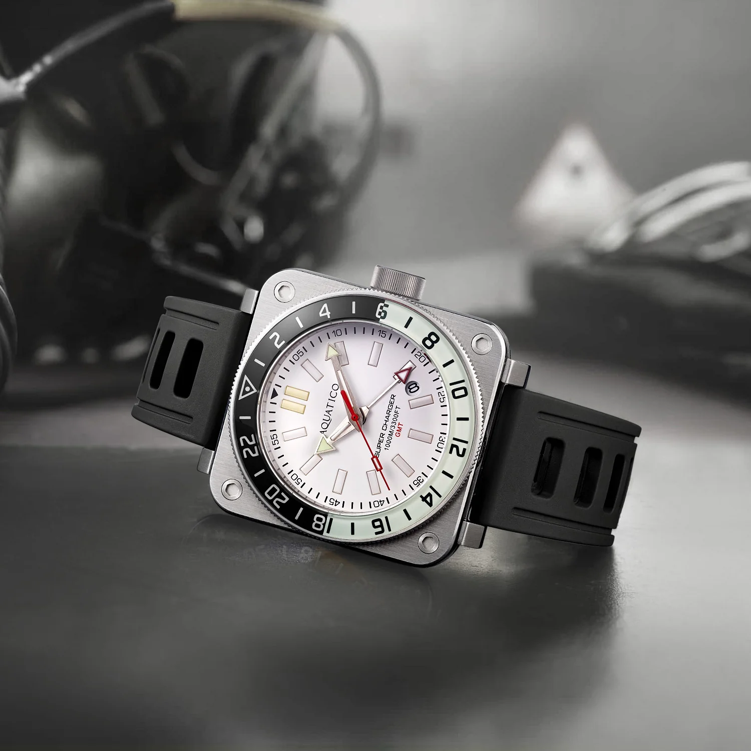 Aquatico Steel Man GMT Watch (White Dial black and white bezel) thumbnail 3