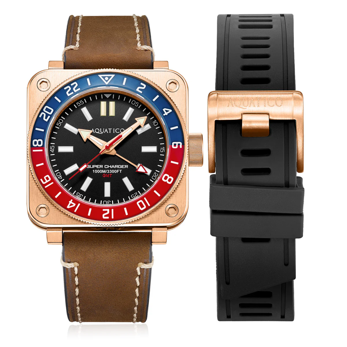Aquatico Super Charger GMT Watch (Black Dial Pepsi Bezel) NO DATE thumbnail 2