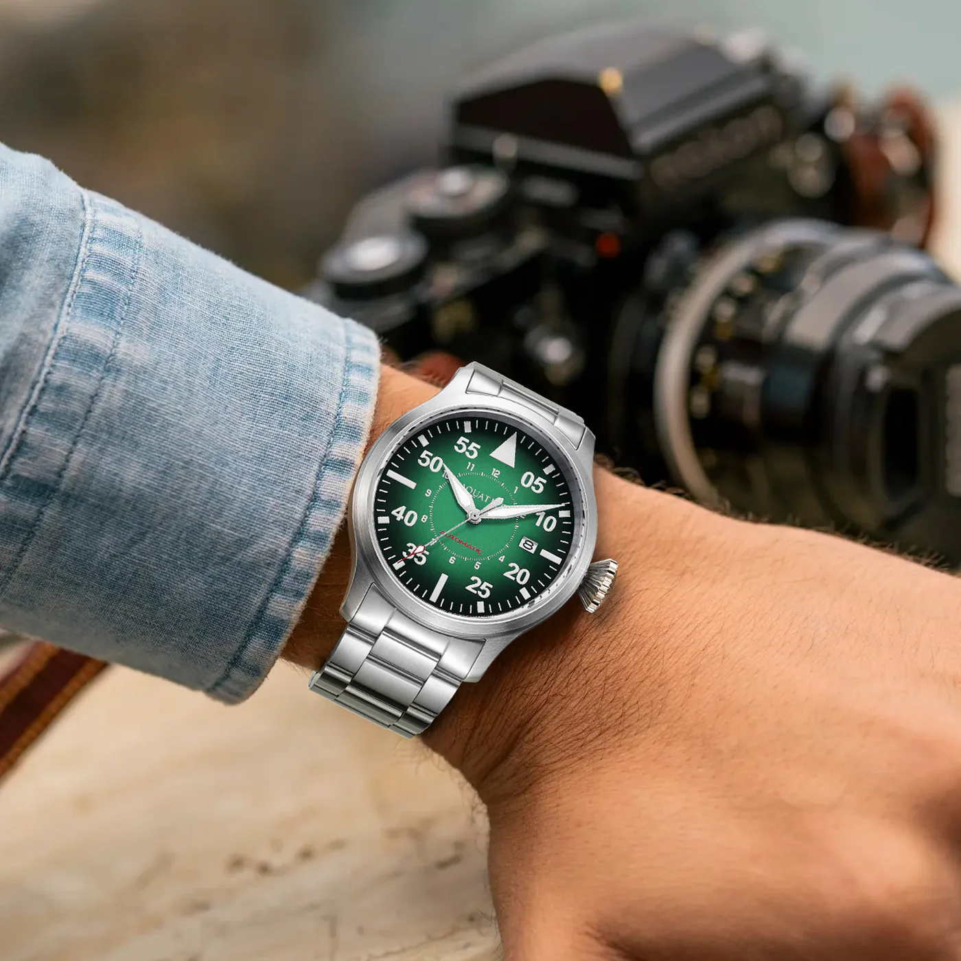 Horizon Hawk Gradient Green dial Automatic Pilot Watch thumbnail 2
