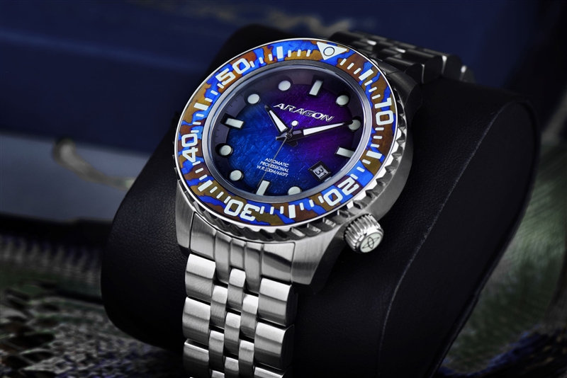 ARAGON EVO Meteorite Swiss Automatic with Titanium Damascus Dial LE (A265BLU) thumbnail 3