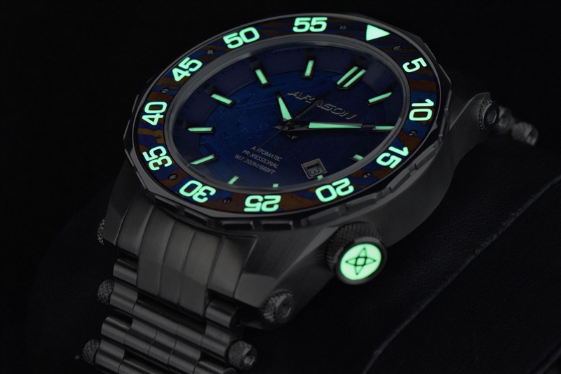 ARAGON Sea Charger Meteorite Swiss Automatic with Titanium Damascus Bezel LE (A515BLU) thumbnail 3