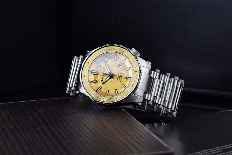 ARAGON Sea Charger Meteorite Swiss Automatic with Titanium Damascus Bezel LE (A515GLD) thumbnail 3