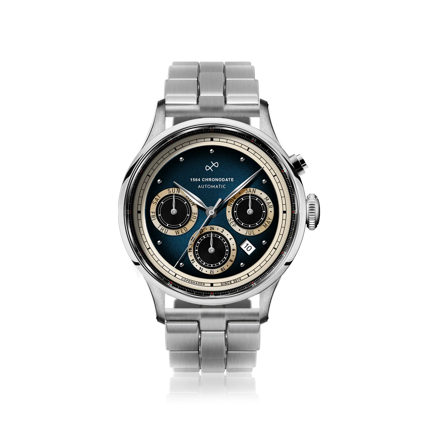1564 Chronodate Automatic 39 mm Steel / Blue