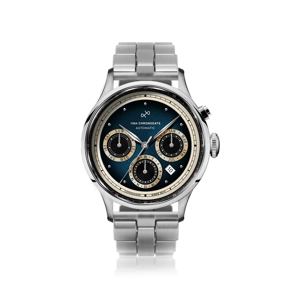 1564 Chronodate Automatic 39 mm Steel / Blue selected view