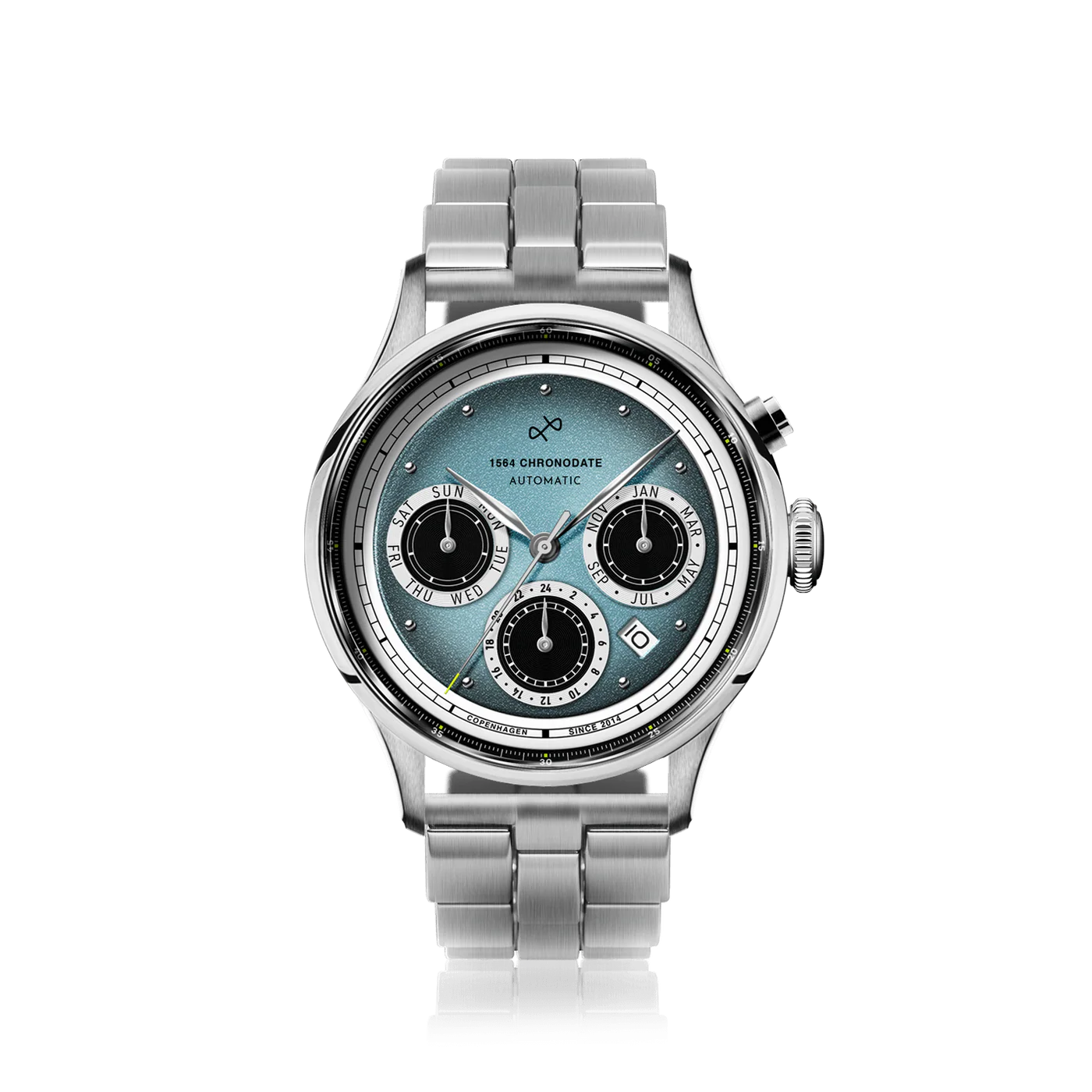 1564 Chronodate Automatic, Steel / Ice Blue