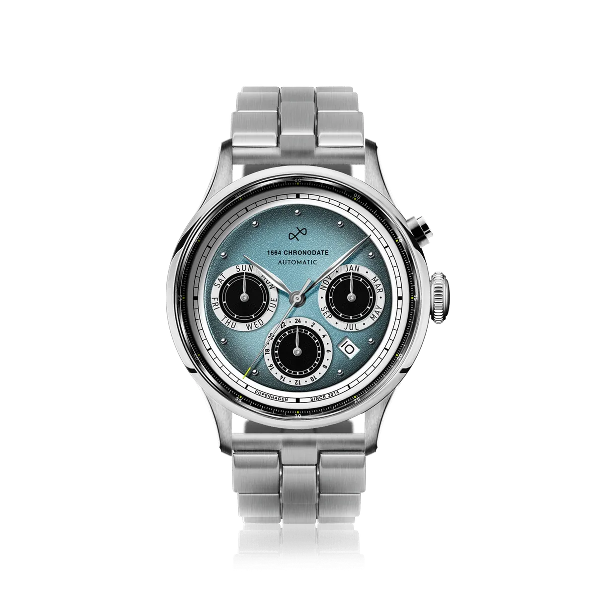 1564 Chronodate Automatic, Steel / Ice Blue selected view