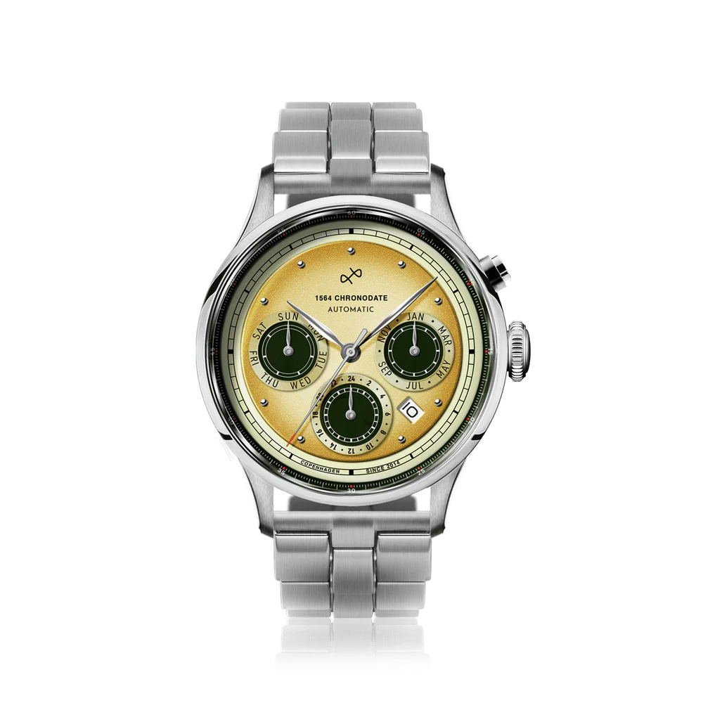 1564 Chronodate Automatic, Steel / Limoncello