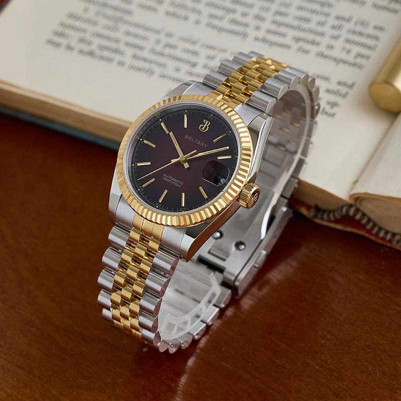 Baltany Burgundy 36mm Gold Retro Dress Watches S4084 thumbnail 2