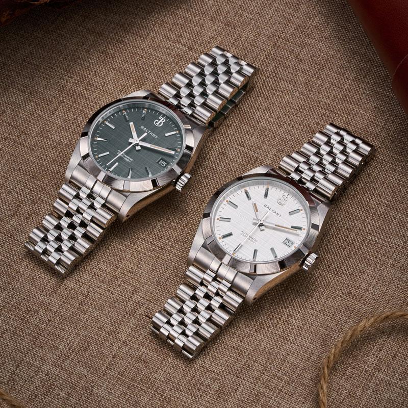 36mm Engine Turned Bezel Classic Linen Dial Dress Watch S4102 thumbnail 2