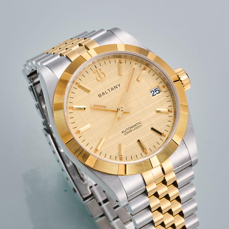 36mm Engine Turned Bezel Classic Linen Dial Dress Watch S4102 thumbnail 4