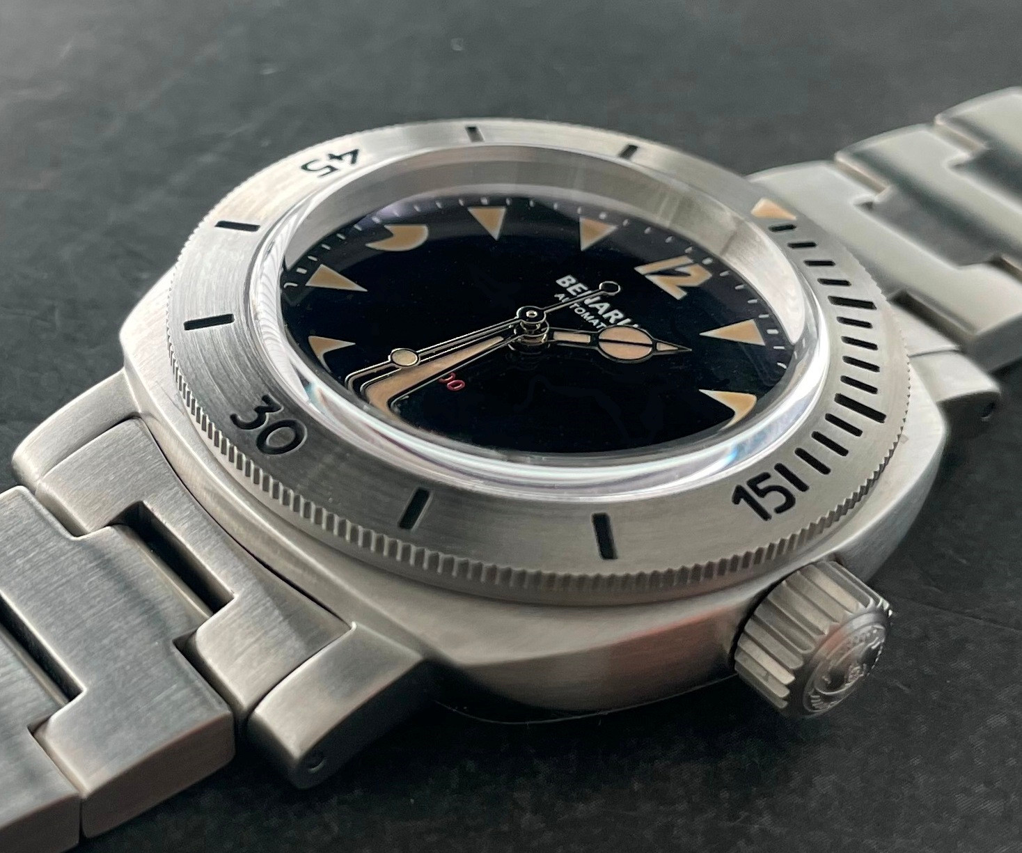 Moray 38 steel black pacman dial vintage lume no date thumbnail 3