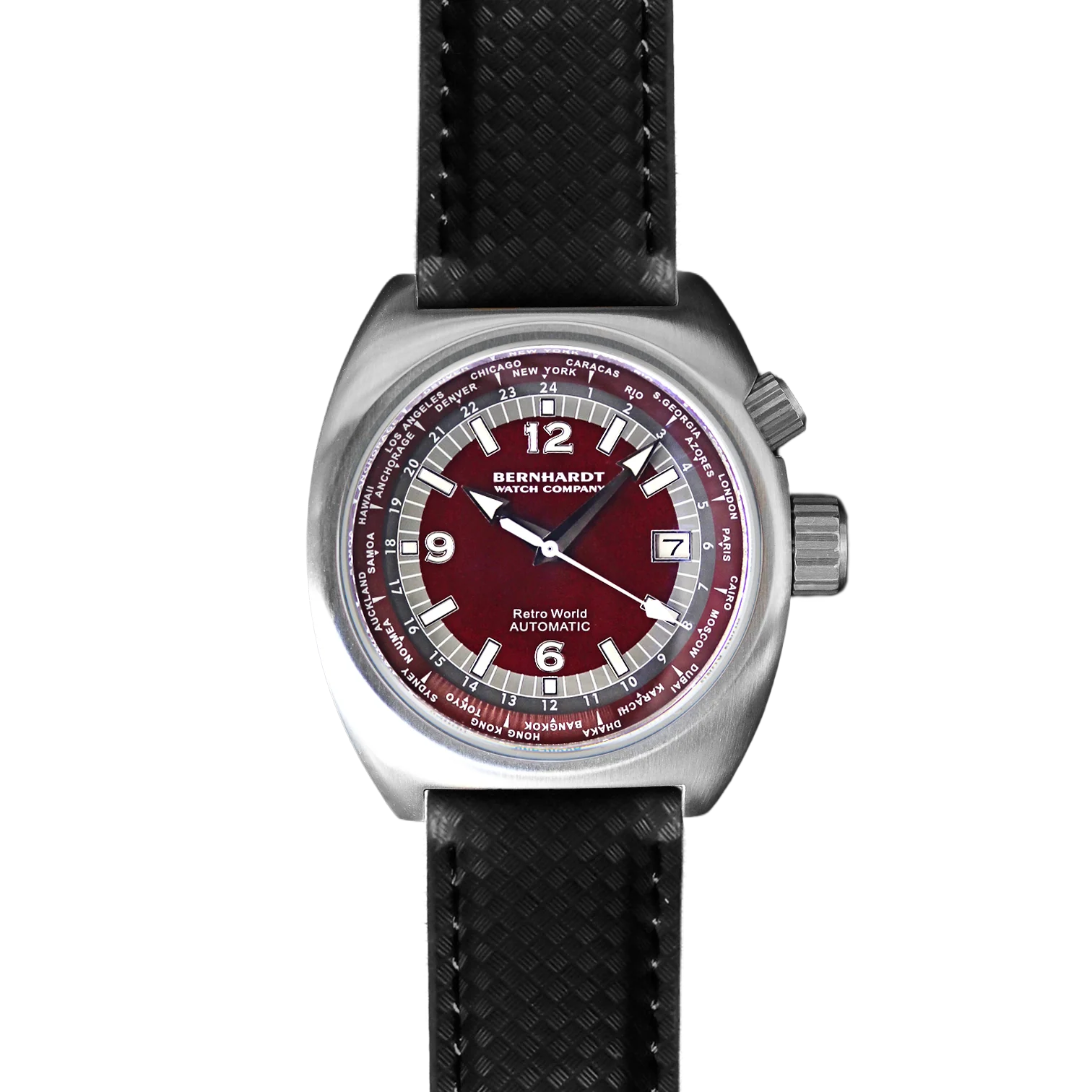 Retro World Timer - Burgundy Dial thumbnail 2