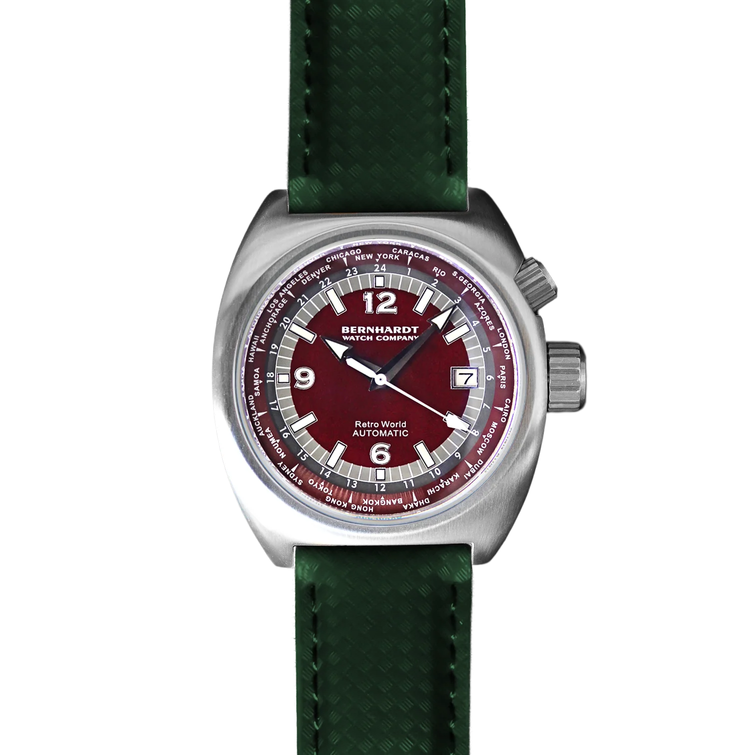 Retro World Timer - Burgundy Dial thumbnail 3