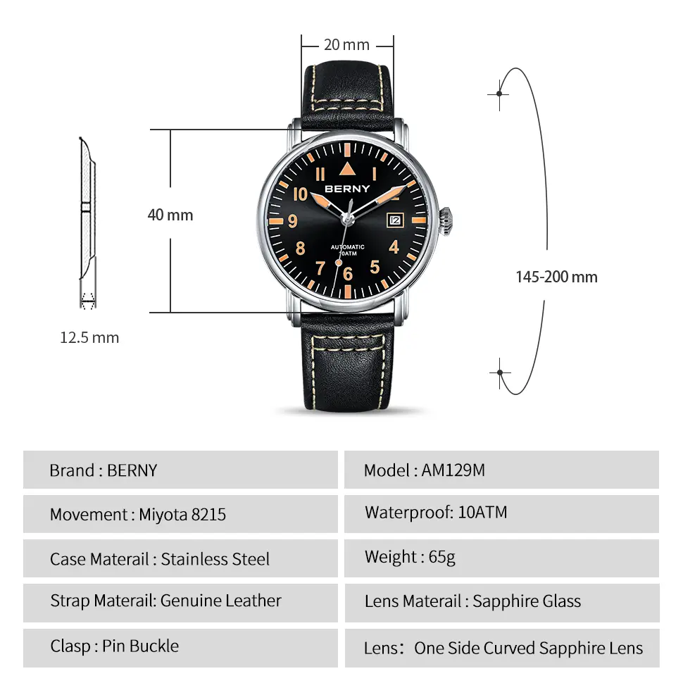 BERNY-Men Automatic Aviation Watch-AM129M thumbnail 2