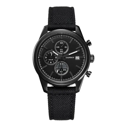 BERNY-Men Quartz Black Chronograph Watch-2826M-BLK