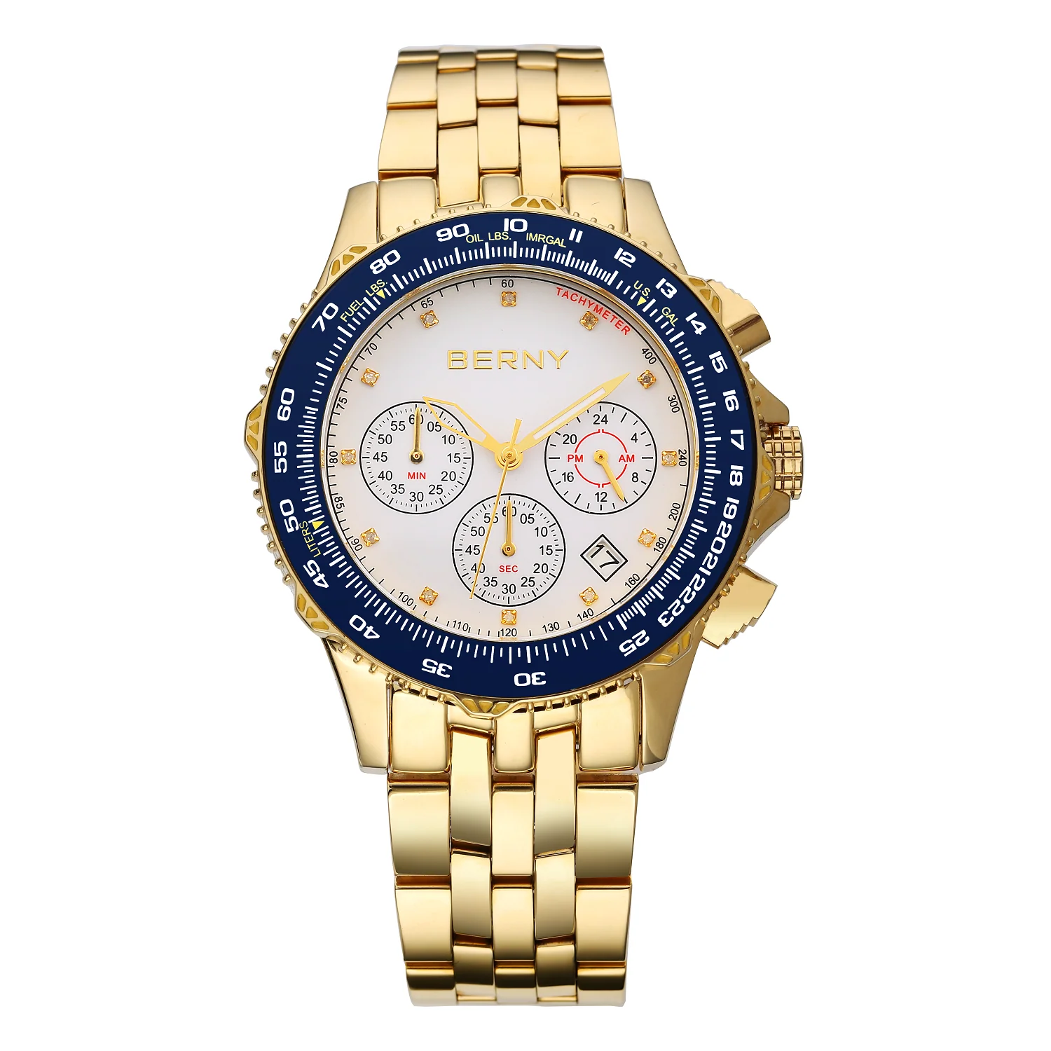 BERNY-Men Quartz Diamond Gold Chronograph Watch-DS00025 thumbnail 2