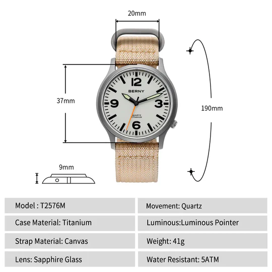 BERNY-Men Quartz Titanium Field Watch V2-T2576M thumbnail 2