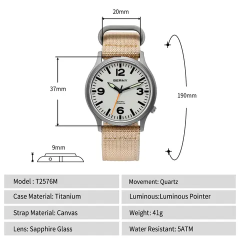 BERNY-Men Quartz Titanium Field Watch V2-T2576M
