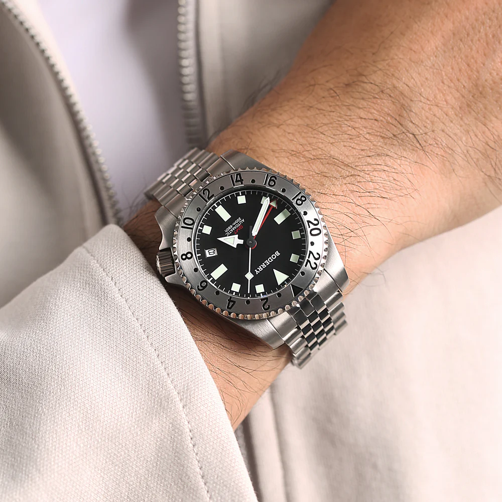 ADMIRAL GMT - 200M Waterproof Titanium Automatic Diver Watch | Black-Ti thumbnail 2