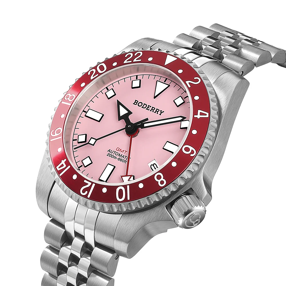 ADMIRAL GMT - 200M Waterproof Titanium Automatic Diver Watch | Pink thumbnail 3