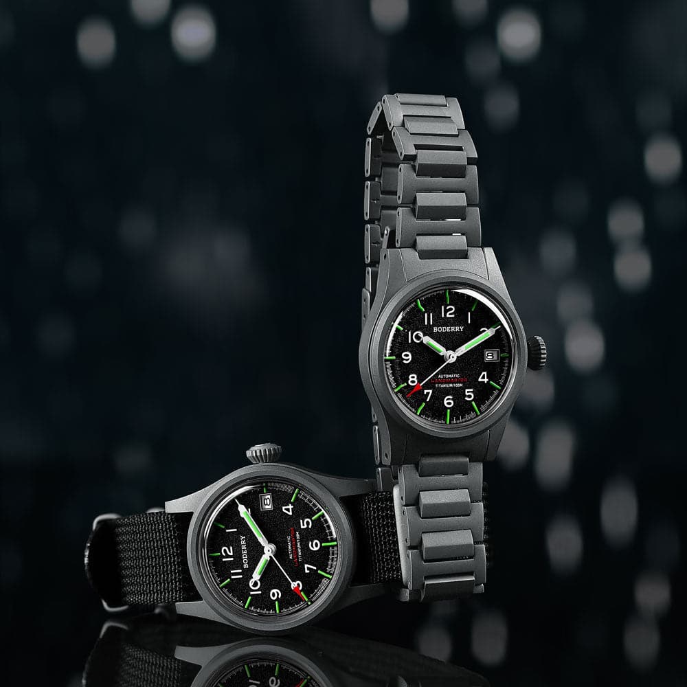 LANDMASTER - 100M Waterproof Titanium Automatic Field Watch | Black thumbnail 4
