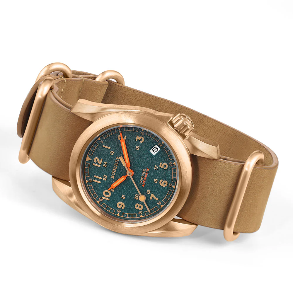 VOYAGER - 100M Waterproof Bronze Automatic Field Watch | Sandstone Green thumbnail 4