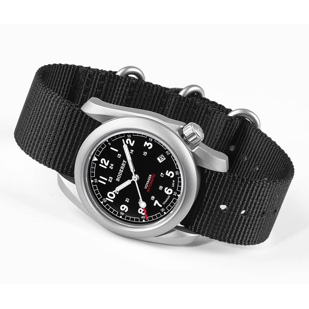 VOYAGER - 100M Waterproof Titanium Automatic Field Watch | Black thumbnail 3