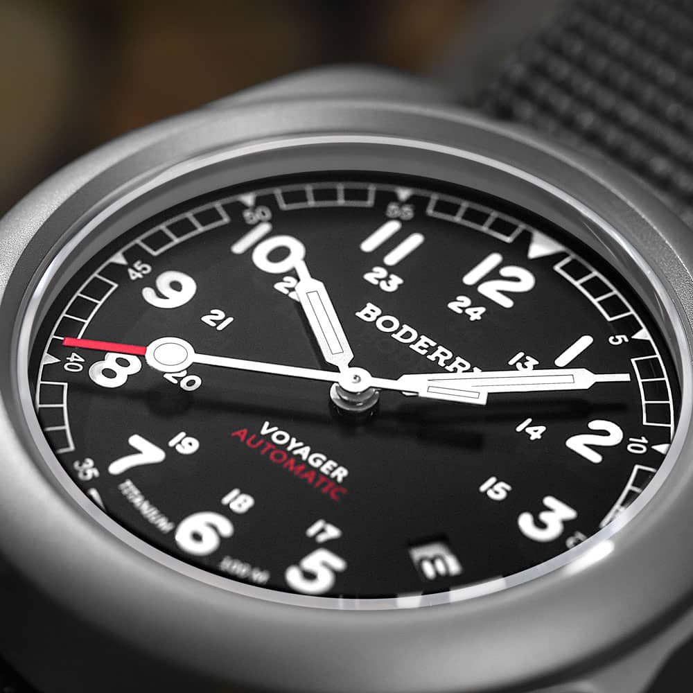 VOYAGER - 100M Waterproof Titanium Automatic Field Watch | Black thumbnail 4