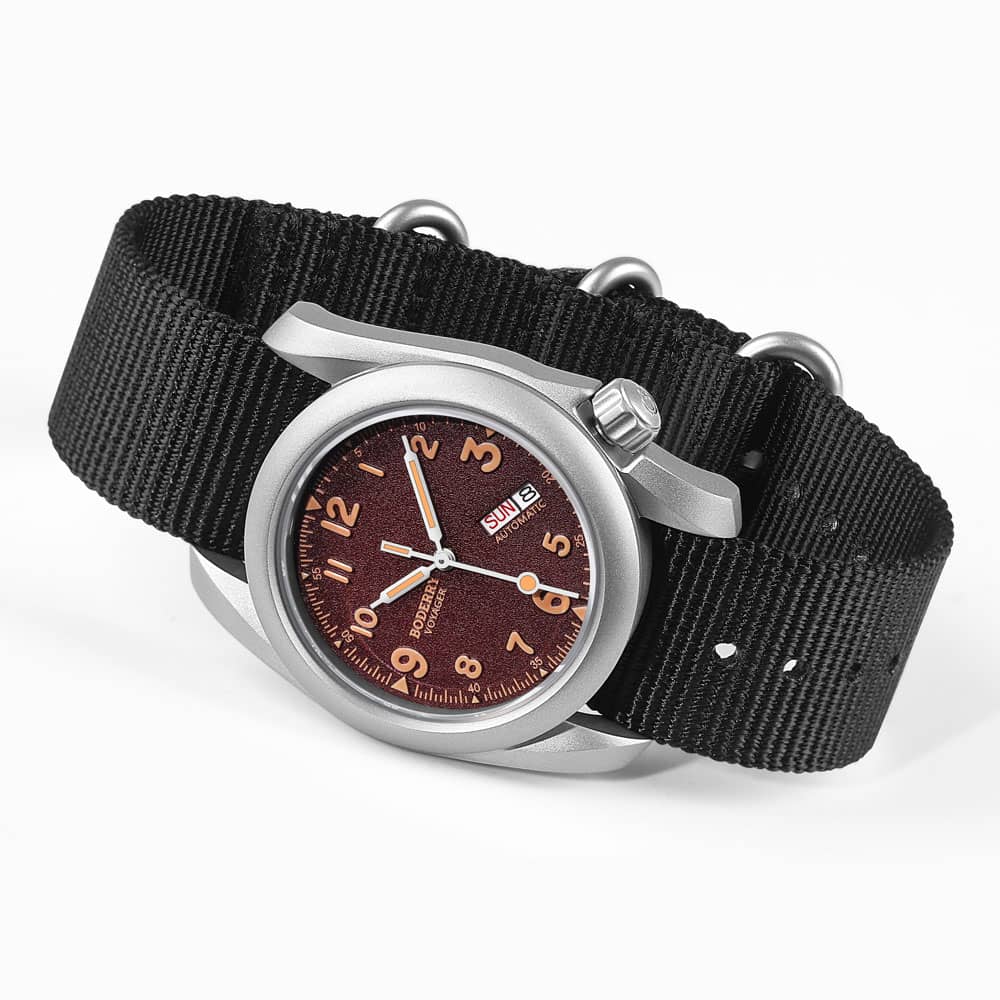 VOYAGER - 100M Waterproof Titanium Automatic Field Watch | Claret-Day,Date thumbnail 3