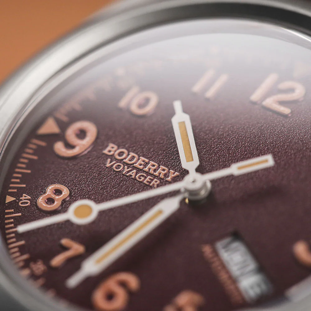 VOYAGER - 100M Waterproof Titanium Automatic Field Watch | Claret-Red Day,Date thumbnail 3