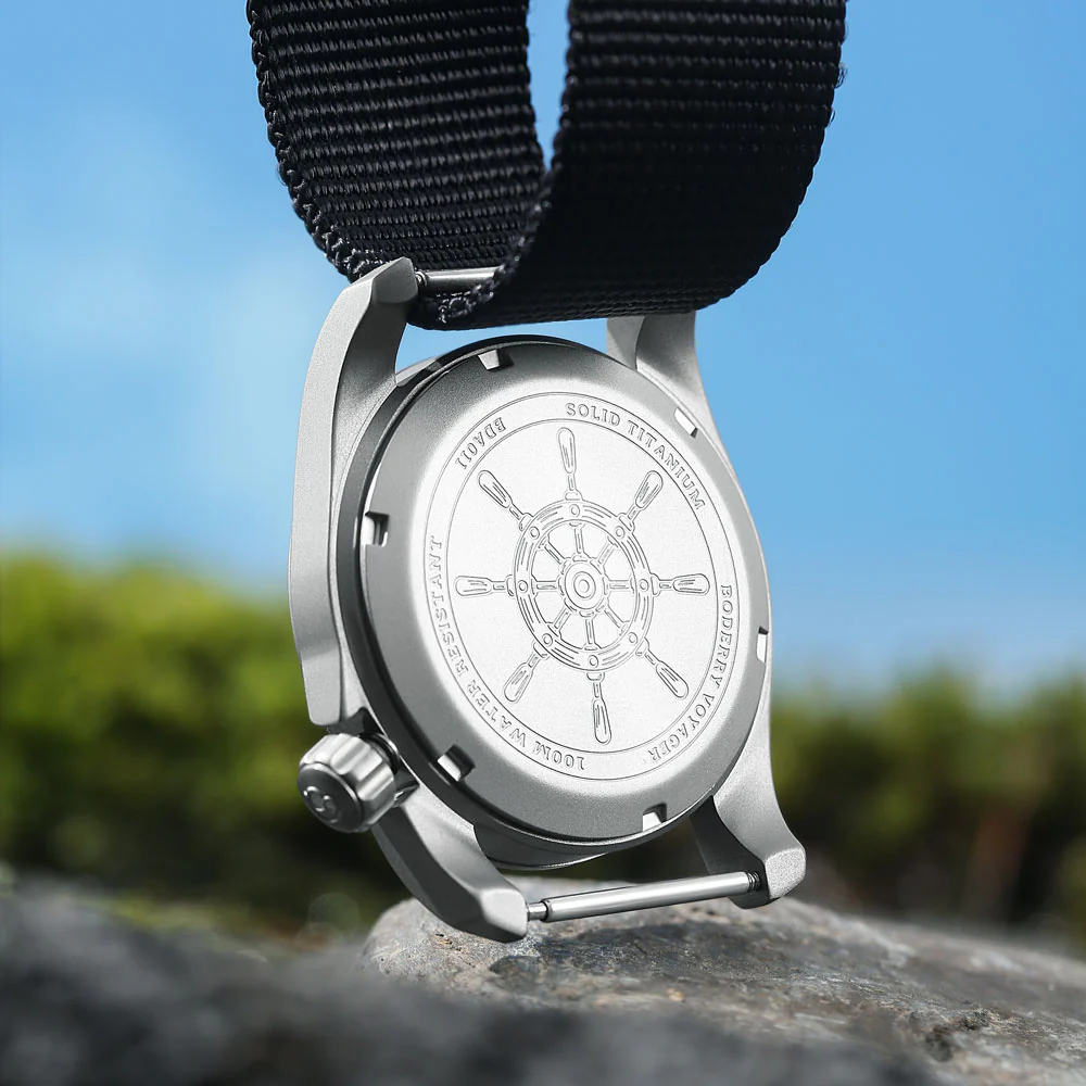 VOYAGER - 100M Waterproof Titanium Automatic Field Watch | Claret-Red Day,Date thumbnail 4