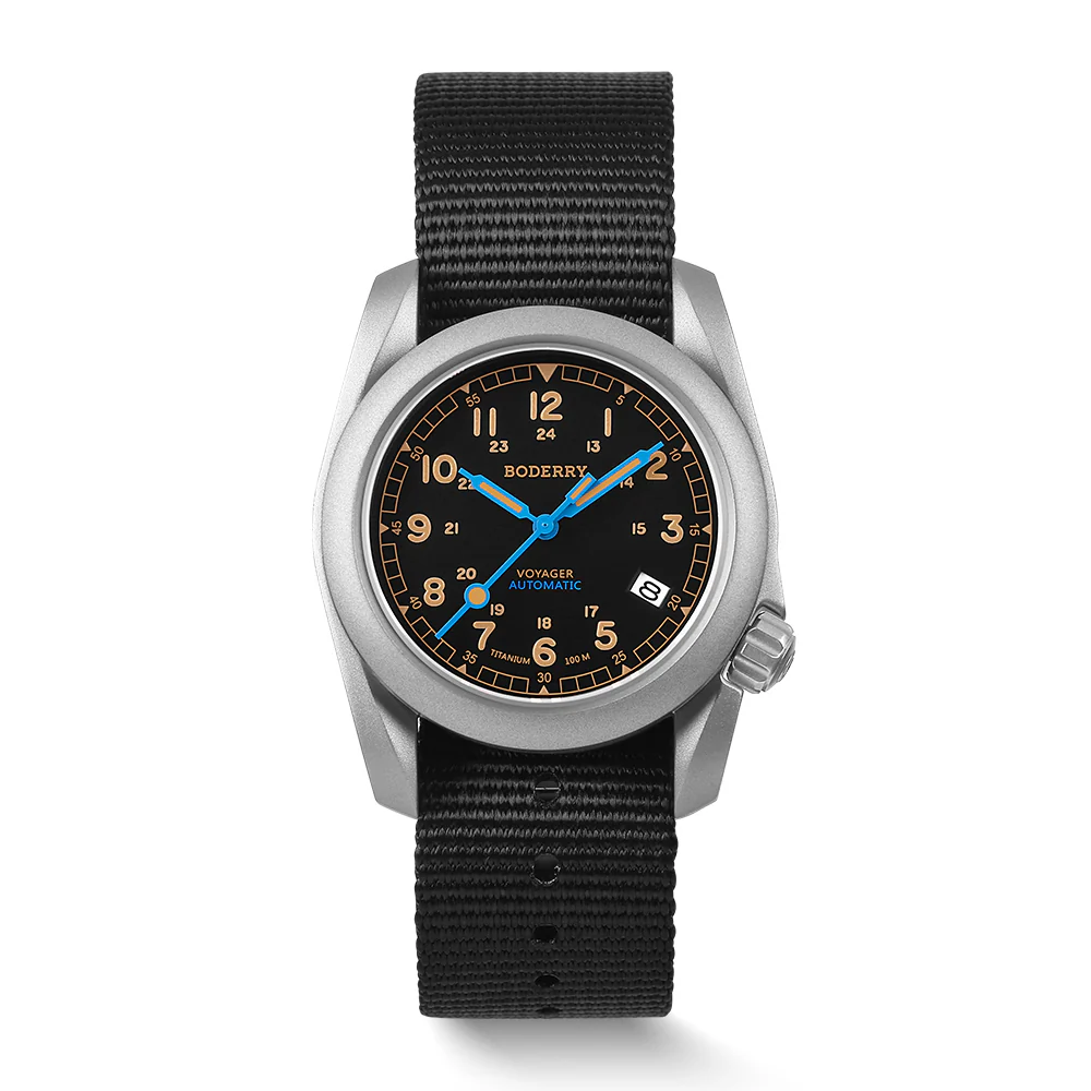 VOYAGER - 100M Waterproof Titanium Automatic Field Watch | Vintage Noir selected view
