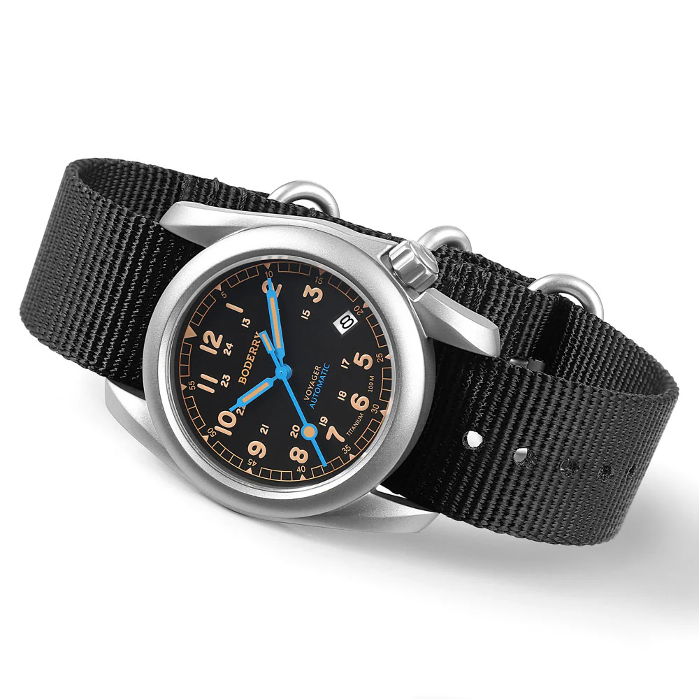 VOYAGER - 100M Waterproof Titanium Automatic Field Watch | Vintage Noir thumbnail 3
