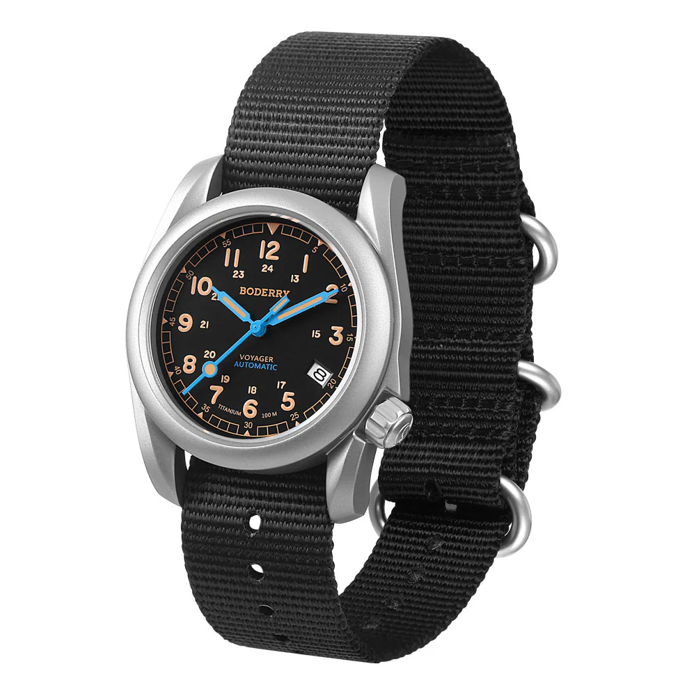VOYAGER - 100M Waterproof Titanium Automatic Field Watch | Vintage Noir thumbnail 4