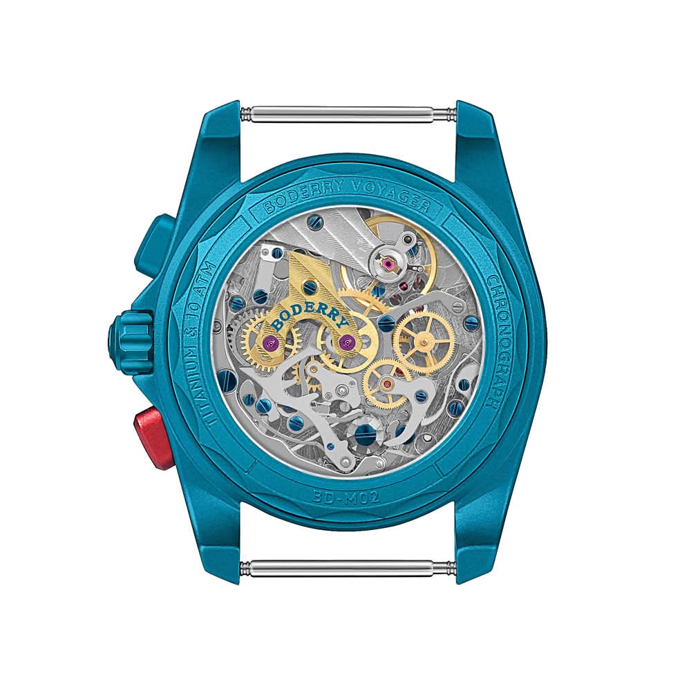 VOYAGER Chronograph - Titanium Mechanical Field Watch, 100M Water Resistant | Cerulean Blue thumbnail 2