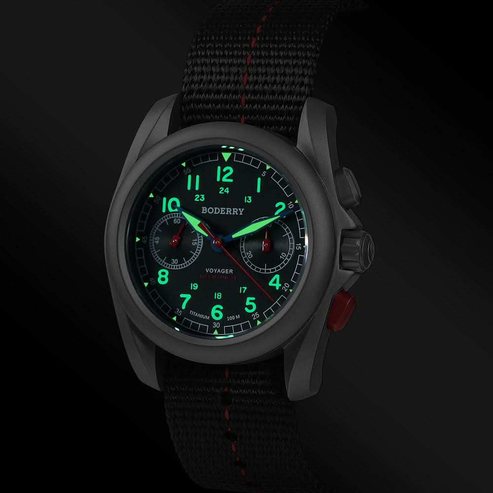 VOYAGER Chronograph - Titanium Mechanical Field Watch, 100M Water Resistant | Grey thumbnail 3