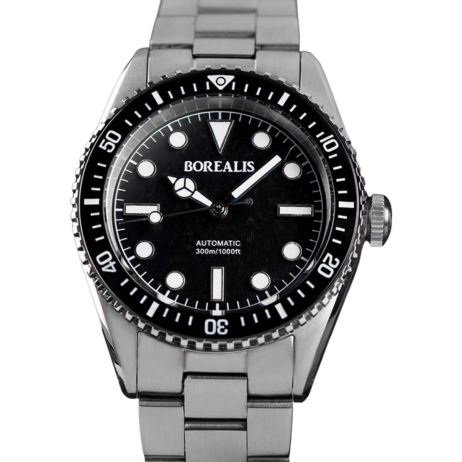 Borealis Bull Shark V2 Black Snow Pattern Dial Mercedes Hands no Date BBSV2AA thumbnail 3