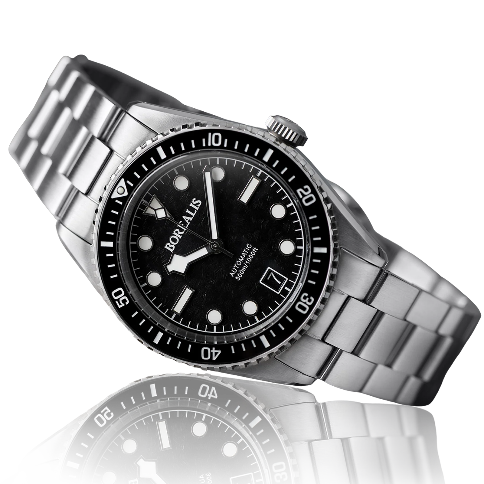 Borealis Bull Shark V2 Black Snow Pattern Dial Snow Flake Hands Date Miyota 9015 BBSV2BA thumbnail 3