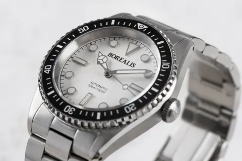 Borealis Bull Shark V2 White Dial Mercedes Hands no Date Black Ceramic Bezel BBSV2AE