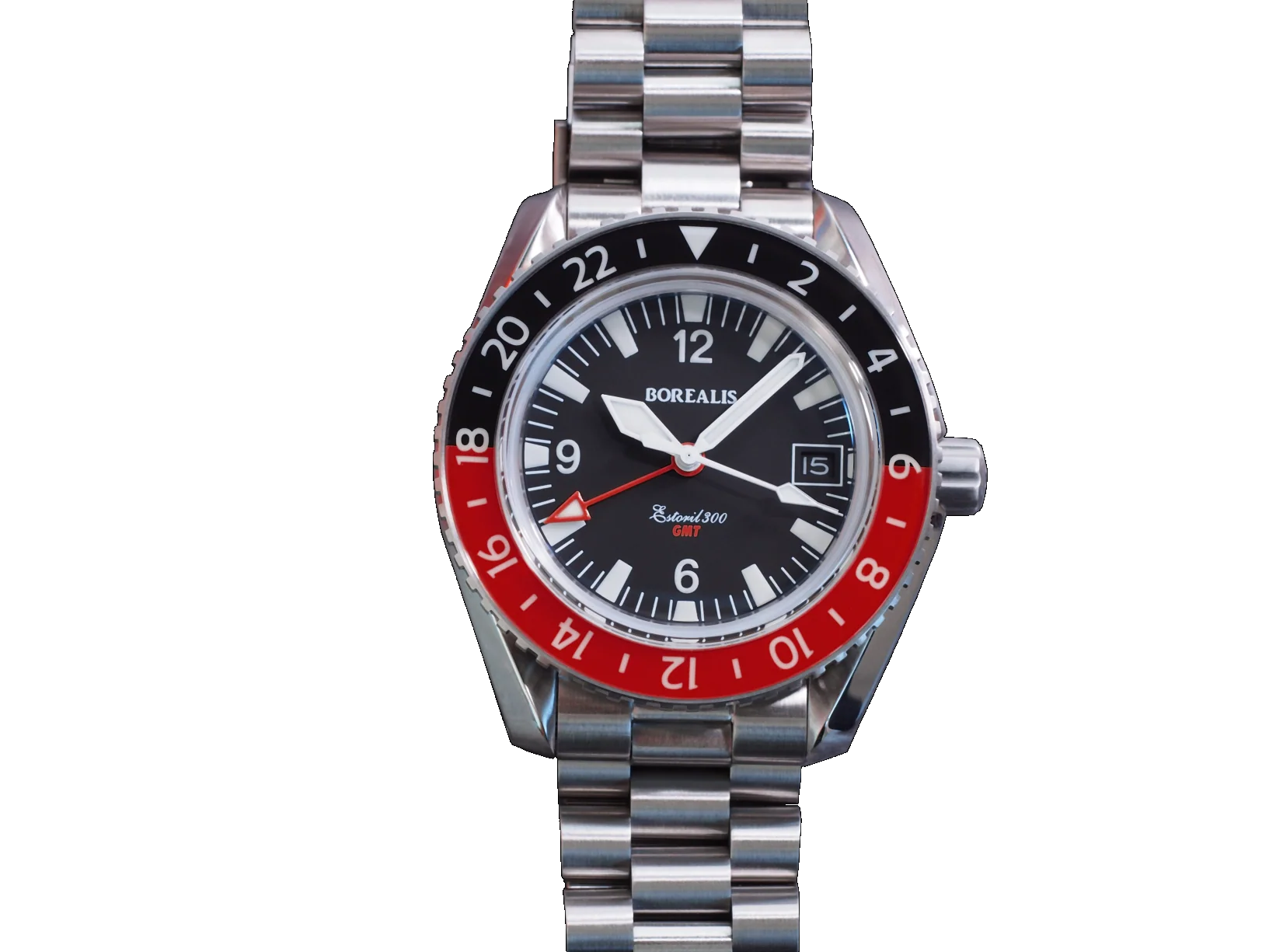 Borealis Estoril 300 GMT Black Dial Arabic Numbers Black Red Bezel Date Version K thumbnail 2