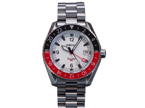 Borealis Estoril 300 GMT Lumed Dial Arabic Numbers Date Black Red Bezel Version J